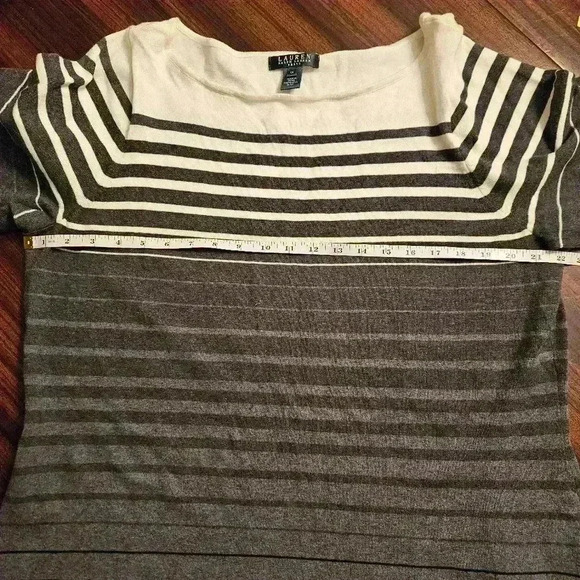 Lauren Ralph Lauren Cotton Knit Gray Striped Round Neck 3/4 Sleeve Midi Dress 1X - Picture 6 of 14